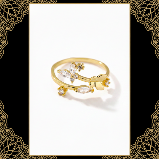 Fresh Flower Adjustable Zircon Ring for Women