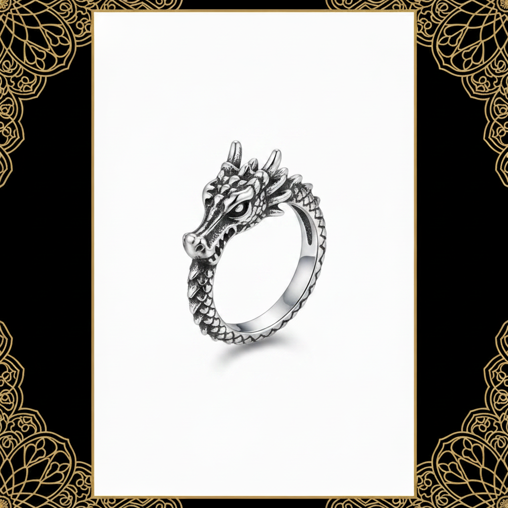 Titanium Steel Retro Chinese Dragon Ring (European & American)