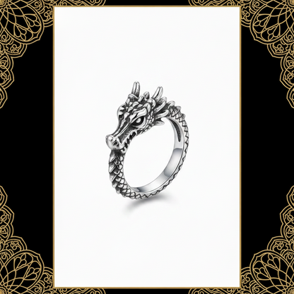 Titanium Steel Retro Chinese Dragon Ring (European & American)