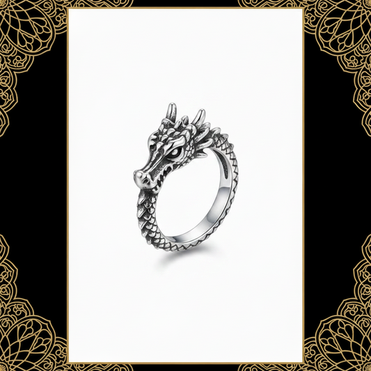 Titanium Steel Retro Chinese Dragon Ring (European & American)